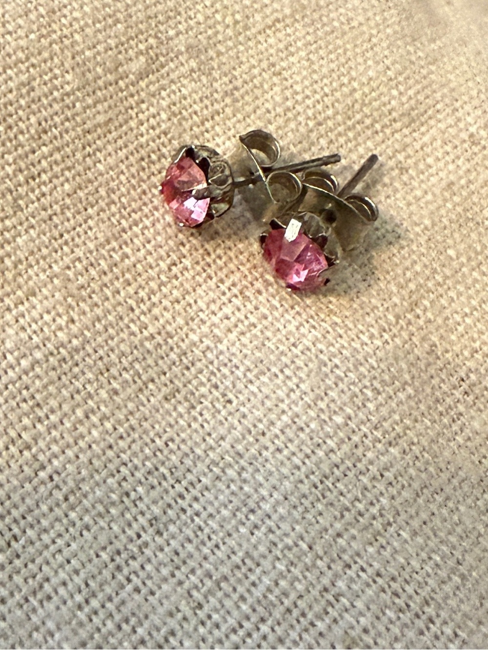 Pink Crystal Rhinestone Stud Earrings | Silver Tone Sparkly Round Classic Posts - Picture 2 of 4